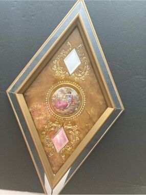Fragonard Signed Diamond Shaped Wall Plaque of Courting Couple on Porcelain